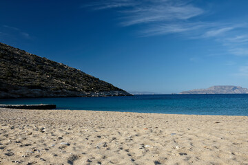 The amazing sandy and turquoise beach of Agia Theodoti in Ios Cyclades Greece