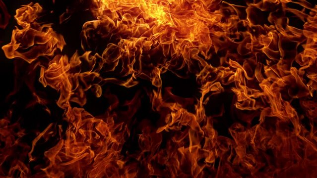 Super Slow Motion Shot of Fire Background Isolated on Black at 1000fps.