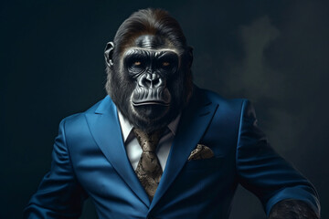 Portrait of a Gorilla dressed in a formal business suit, generative AI