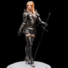 Female Knight Full Plate pose render of background. 3d rendering
