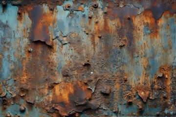 Aged and weathered metal surface with rust and patina, creating a textured and industrial wallpaper, generative ai