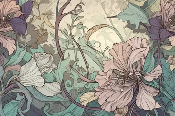 Möbelaufkleber Art nouveau floral pattern with soft pastel colors and intricate details, generative ai © aicandy