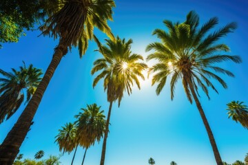 Obraz premium Palm trees against a clear blue sky. Generative AI
