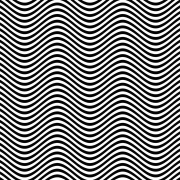 Stripe Waves Black White Seamless Pattern Background Vector Illustration