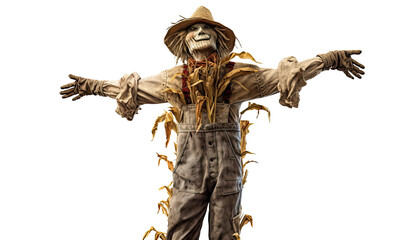 A scarecrow isolated on transparent background - Generative AI - obrazy, fototapety, plakaty