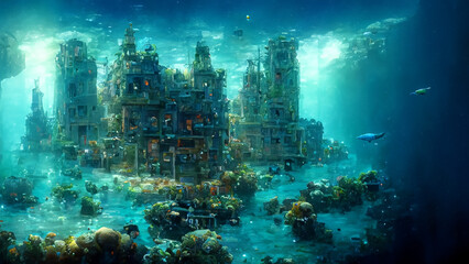 Fantastic underwater city deep in the planet - generative ai