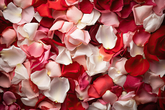 beautiful abstract wallpaper featuring a mix of red, pink, and white rose petals, creating a stunning and eye-catching pattern, generative ai