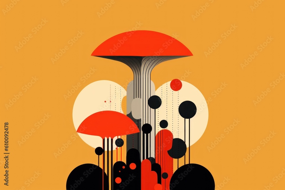 Poster A group of people with umbrellas in the rain. Generative AI image.