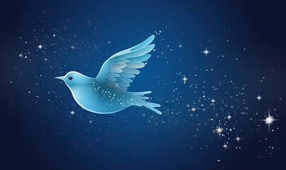  a blue bird flying through the air with stars in the sky in the background and in the foreground, a blue background with white stars and a blue background.  generative ai