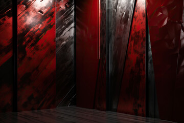 Bold and dramatic brushed metal wallpaper with a deep red and black color scheme, resembling an edgy and industrial look, generative ai