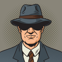 private detective with hat pinup pop art retro vector illustration. Comic book style imitation. - obrazy, fototapety, plakaty