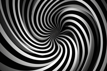 Bold black and white spiral stripes with a hypnotic and mesmerizing effect, generative ai