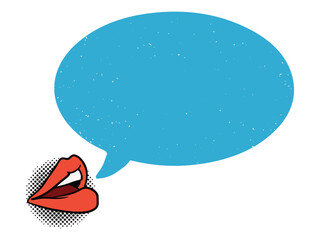 Lips and big speech bubble with a place for text. Speaking concept. Vector illustration