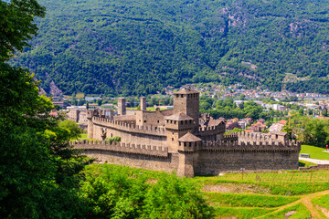 Fototapeta premium Montebello Castle in Bellinzona, Switzerland. UNESCO World Heritage Site