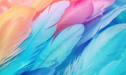 Fototapeta na wymiar a close up of a bunch of colorful feathers on a white background with a blurry image of the feathers of a bird in the foreground. generative ai