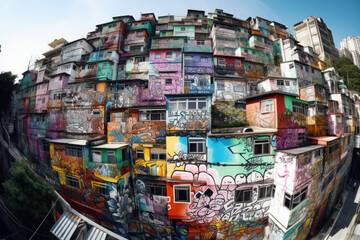 Cityscape Transformed by Graffiti Art culture, generative ai