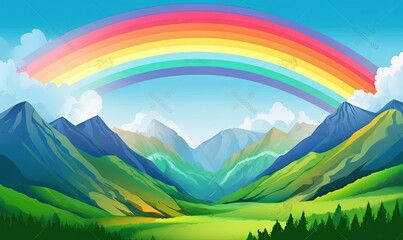 Fototapeta na wymiar a rainbow in the sky above a mountain range with a rainbow in the sky over the mountain range with a rainbow in the sky above the mountain range. generative ai