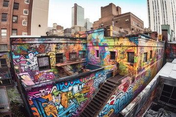Cityscape Transformed by Graffiti Art culture, generative ai