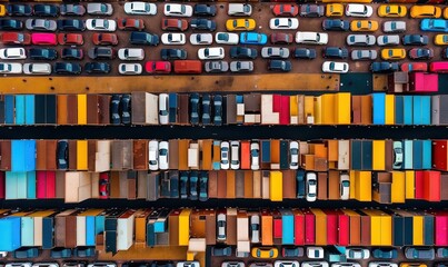  a parking lot filled with lots of cars next to a parking lot filled with lots of parked cars next to a parking lot filled with lots of parked cars.  generative ai