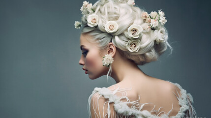 A breathtaking updo featuring intricate braids and delicate floral accessories Generative AI