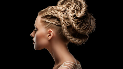 Fototapeta premium A gravity-defying braided updo with intricate patterns and architectural precision Generative AI