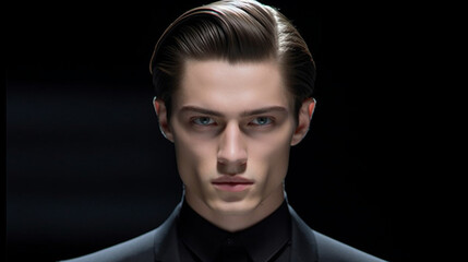 Obraz premium A sleek and glossy slicked-back hairstyle, accentuating facial features Generative AI
