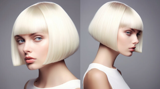 A polished and refined bob haircut with a sharp, angular shape Generative AI