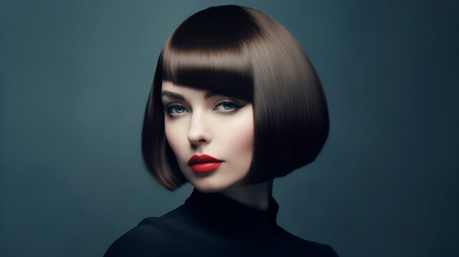 A polished and refined bob haircut with a sharp, angular shape Generative AI