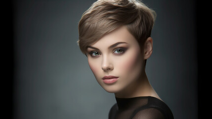 A sophisticated and polished pixie cut with a subtle touch of femininity Generative AI