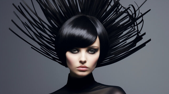 A daring and avant-garde hairstyle featuring asymmetrical lines and bold shapes Generative AI