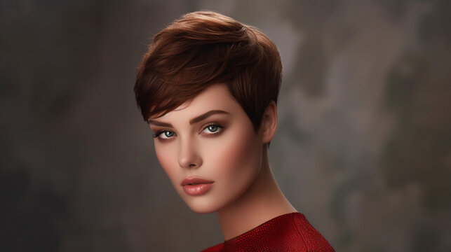 A sophisticated and polished pixie cut with a subtle touch of femininity Generative AI