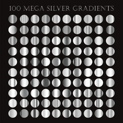 100 Mega Silver Gradients. Set of silver gradients for design. Vector illustration.