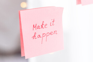 inspirational quotes on pink sticker on the mirror,handwriting text