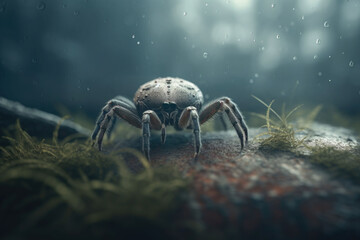 A closeup view of a spider in a natural environment. The arachnid in the forest. Generative AI