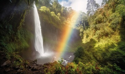  a waterfall with a rainbow in the middle of the water and a rainbow in the middle of the water with a rainbow in the middle of the water.  generative ai