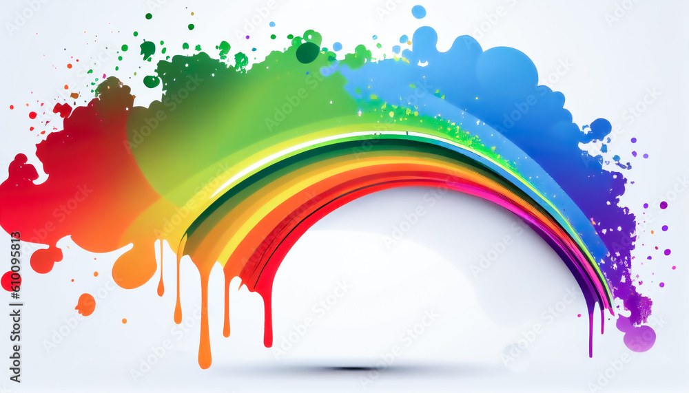 Poster rainbow with clouds on a white background. generative ai