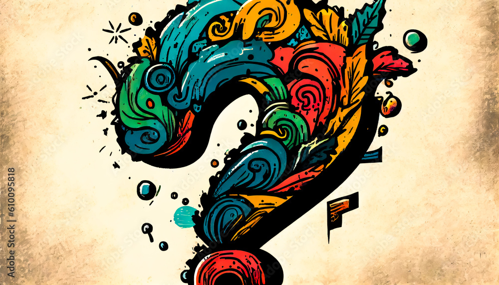 Poster question mark with color doodle symbol. generative ai