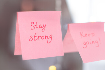 inspirational quotes on pink sticker on the mirror,handwriting text