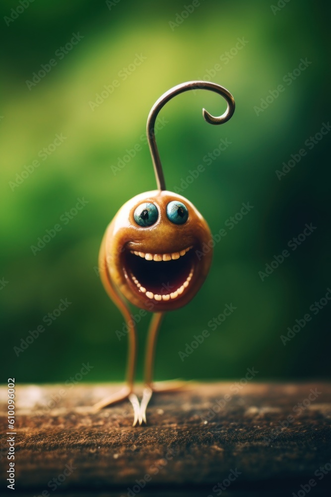 Poster A small metal object with a smiling face. Generative AI image.