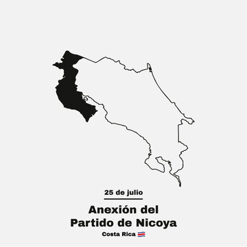 Annexation of the Partido de Nicoya, Costa Rica, July 25, national holiday map of Costa Rica
