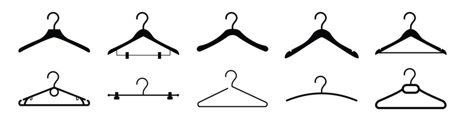 Wooden suit hanger icon set. Hanger icon set on transparent background. Vector illustration	