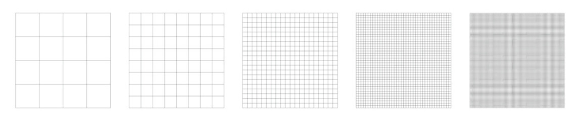 Grid pattern vector collection. Set of grid pattern background. Grid templates isolated on transparent background. Graph paper vector. Square grid lines black background. Vector illustration	