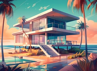 Beach house, generative AI