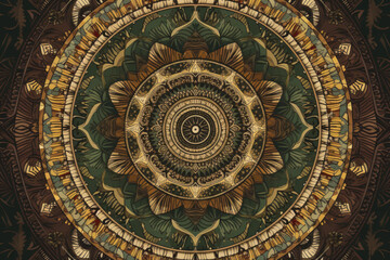 Earthy and Natural Mandala Pattern with Rich Browns, Greens, and Golds, generative ai