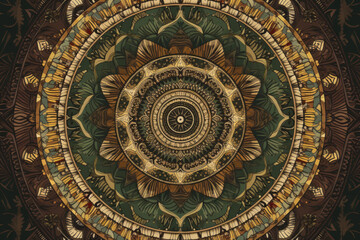 Earthy and Natural Mandala Pattern with Rich Browns, Greens, and Golds, generative ai