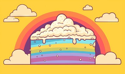  a rainbow cake with clouds and a rainbow in the background with a rainbow in the middle of the cake and a rainbow in the middle of the cake.  generative ai