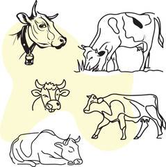 Illustration of cow line art silhouette vector 