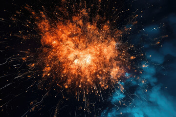 Fototapeta premium Electric sparks crackling and bursting with fiery energy against a deep blue sky, generative ai