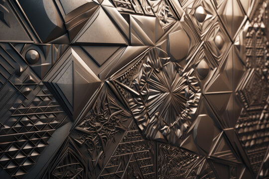 Fototapeta Embossed geometric shapes in metallic shades creating an illusion of depth, generative ai