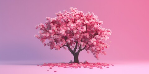 Cherry tree with pink petals spring or summer banner  for National Cherry Day or Cherry blossom Day, created with generative ai